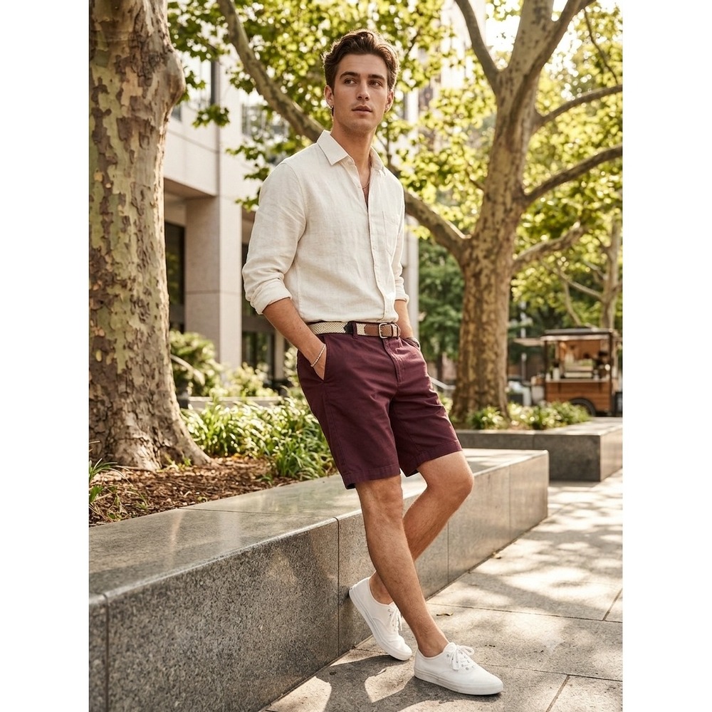 Old Navy Mens Ultimate Chino Shorts Burgundy Maroon Cotton Flat Front NWT 40‎